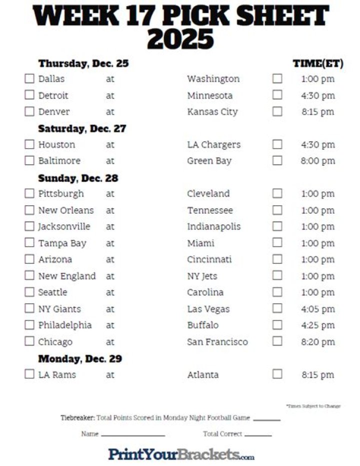 Unveiling the Excitement of the Week 17 NFL Schedule